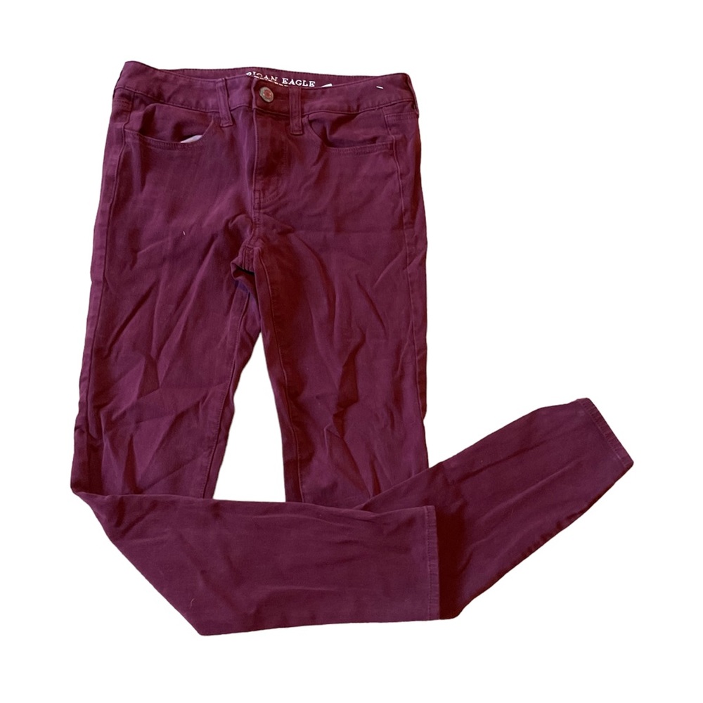 american eagle womens maroon 360 super stretch jeggings size 6.